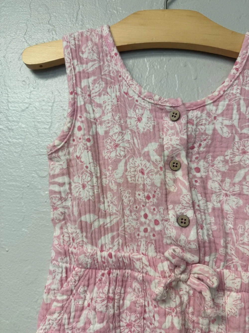 $16 ADD ON Rabbit + bear‎ pink floral jumpsuit romper matching hat jamie kay 3T